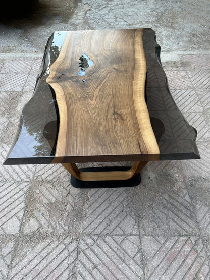 Epoxy Live Edge Coffee Table with Wooden U Leg