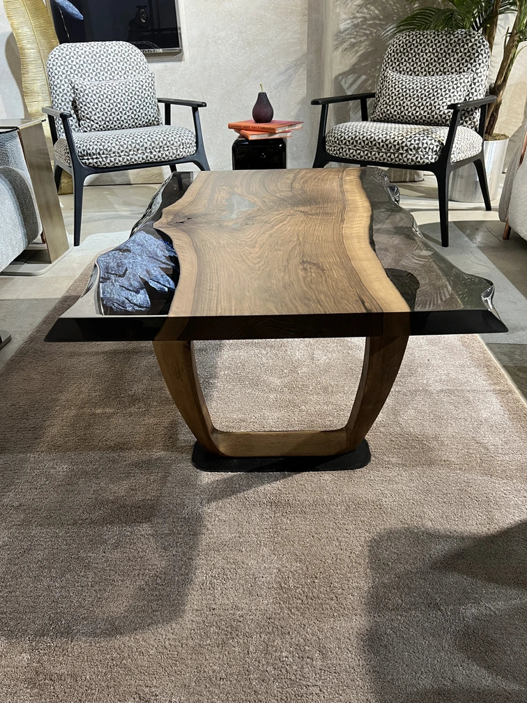 Epoxy Live Edge Coffee Table with Wooden U Leg