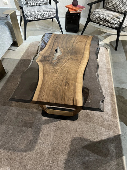 Epoxy Live Edge Coffee Table with Wooden U Leg