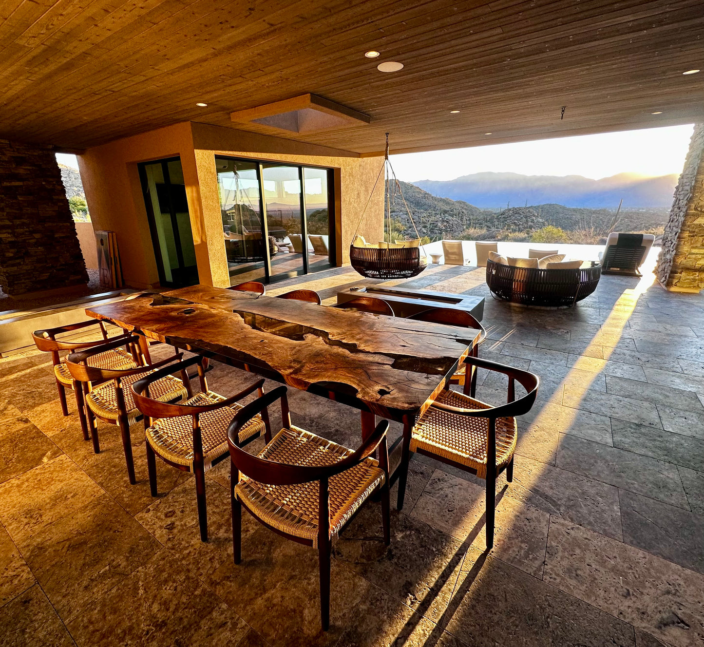 Epoxy Resin River Dining Table Featured Walnut Wood Leg