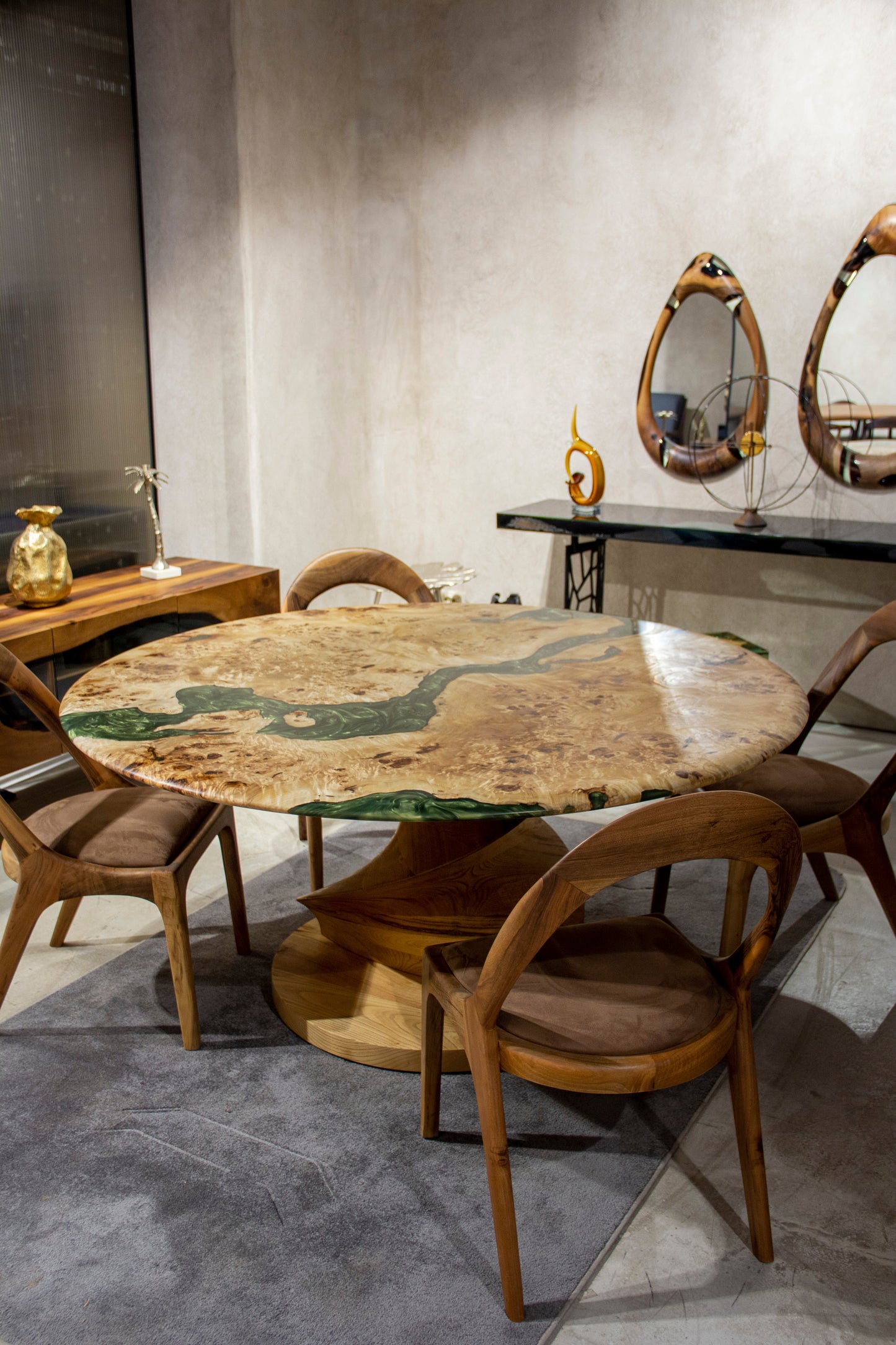 Mapa Burl Round Epoxy Resin Table | Vortex Base Gizz