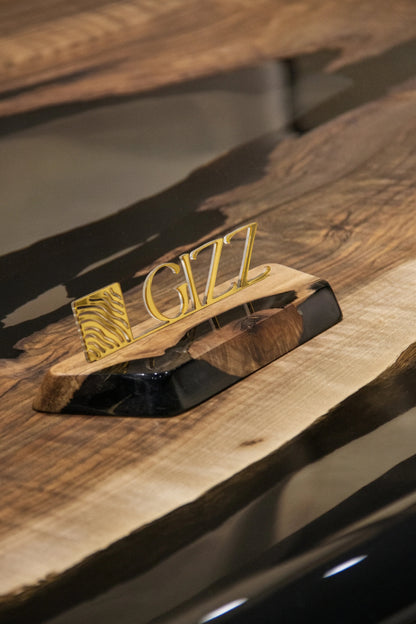 Luxury D-Shaped Walnut & Epoxy Executive Desk Gizz