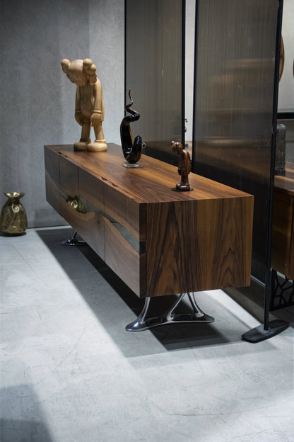 Luxury D-Shaped Walnut & Epoxy Executive Desk Gizz