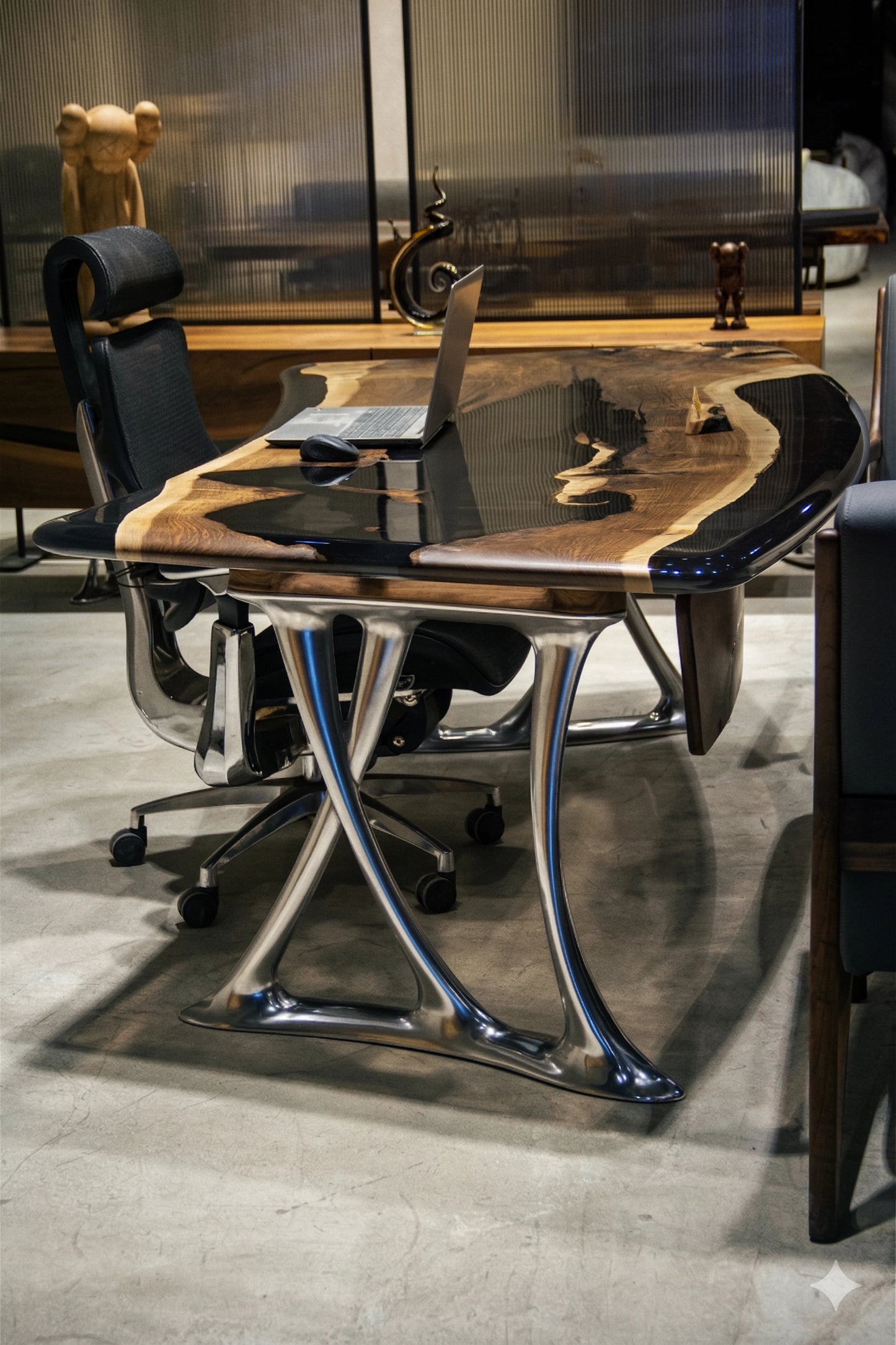 Luxury D-Shaped Walnut & Epoxy Executive Desk Gizz