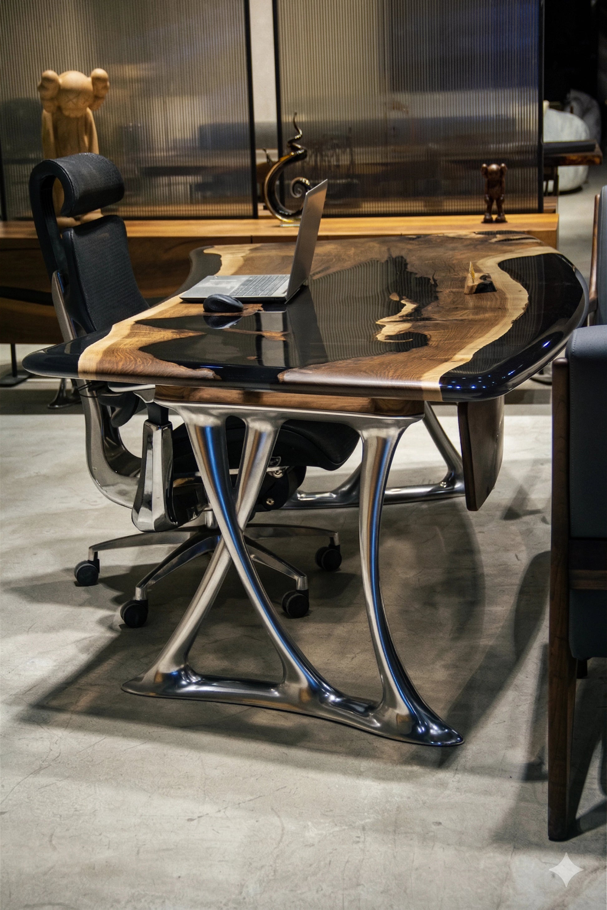Luxury D-Shaped Walnut & Epoxy Executive Desk Gizz