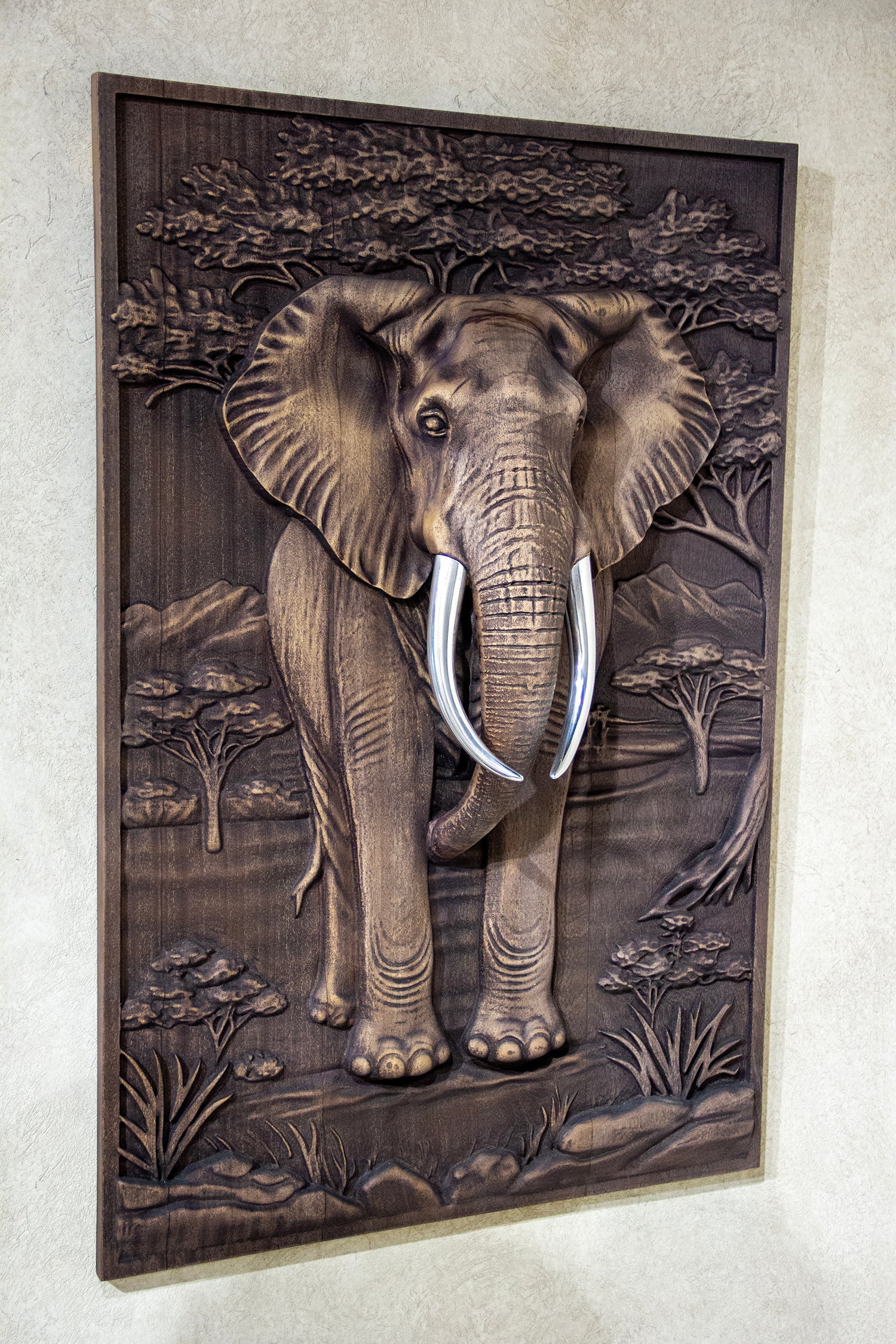 Majestic African Elephant 3D Relief Wood Wall Art Gizz
