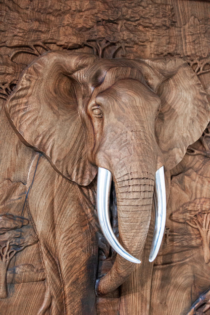 Majestic African Elephant 3D Relief Wood Wall Art Gizz