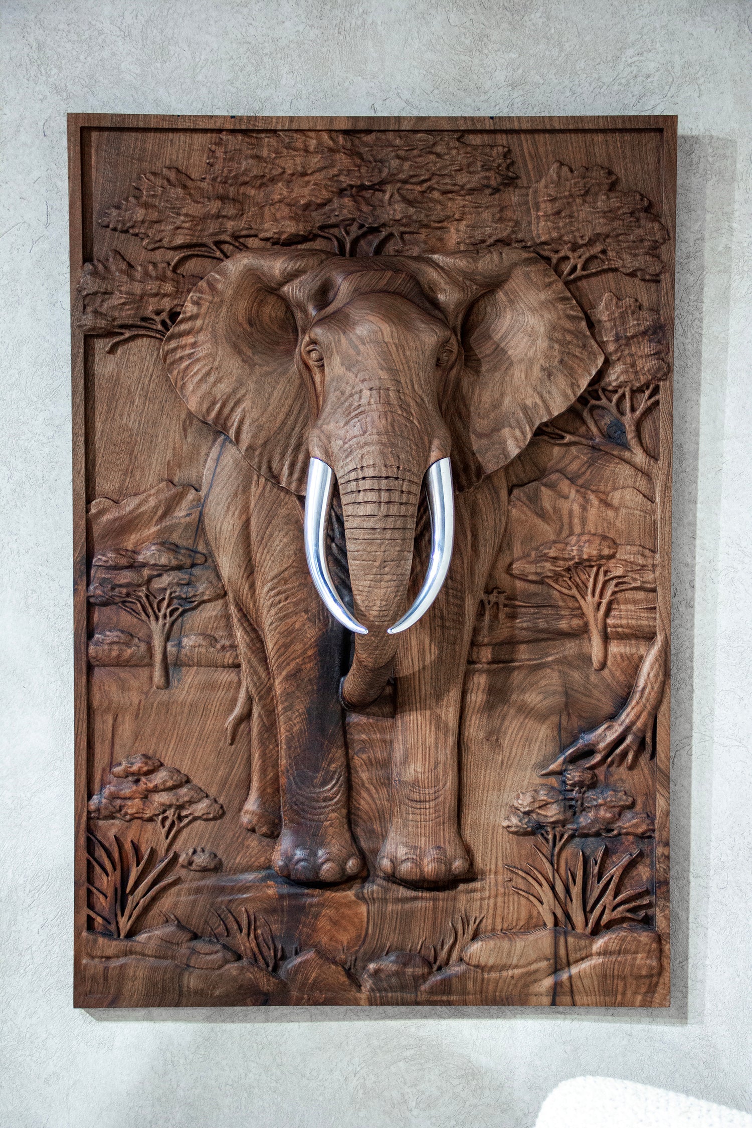 Majestic African Elephant 3D Relief Wood Wall Art Gizz