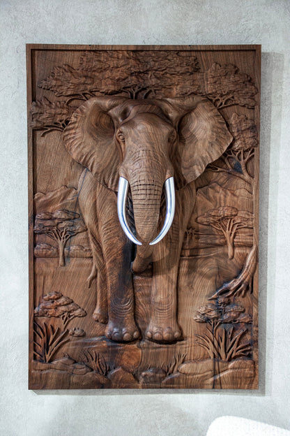 Majestic African Elephant 3D Relief Wood Wall Art Gizz
