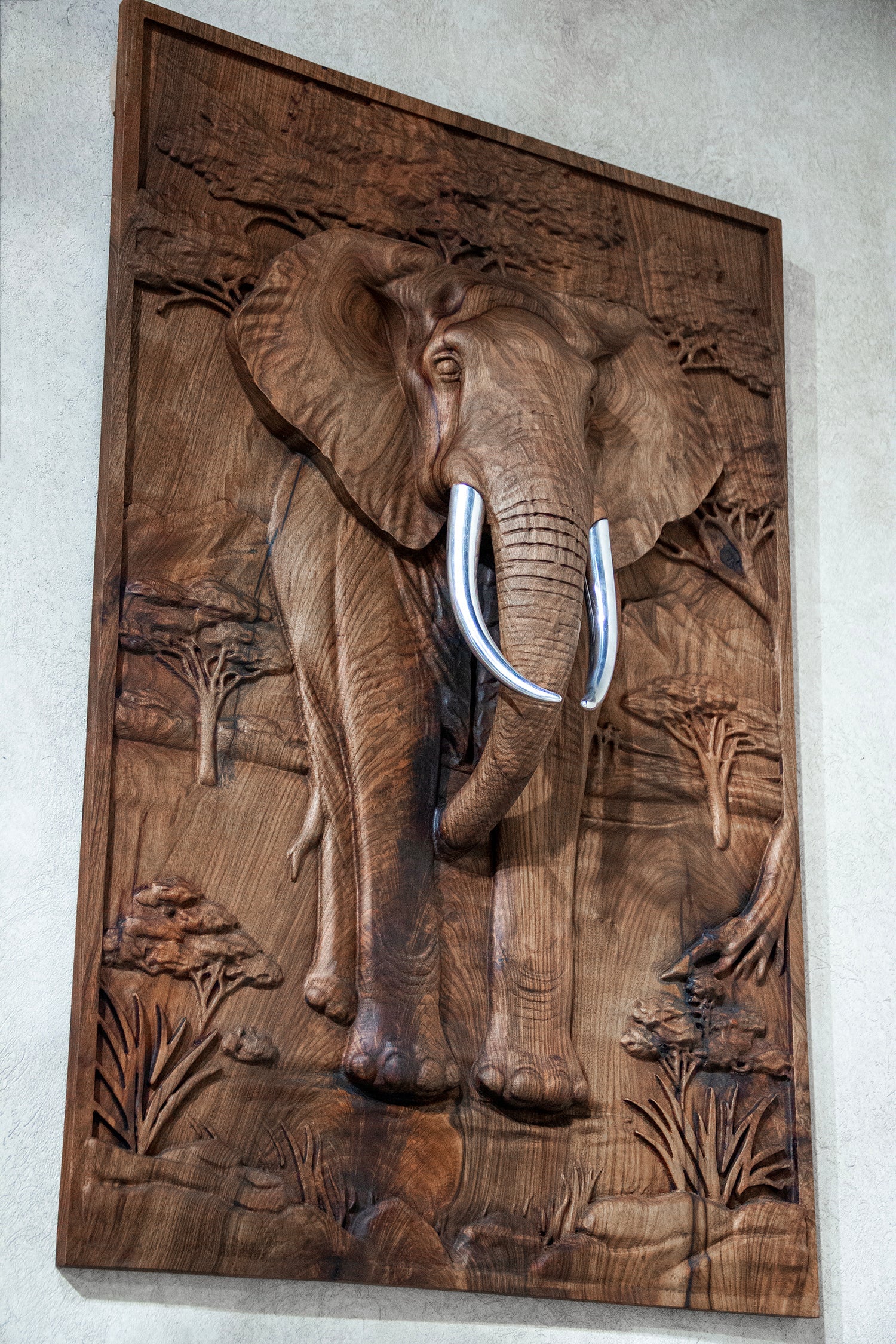 Majestic African Elephant 3D Relief Wood Wall Art Gizz