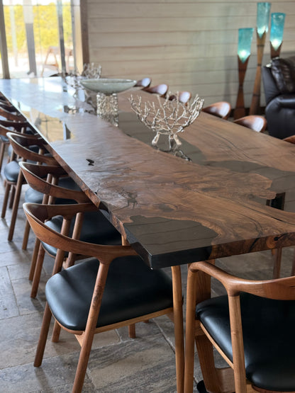 Epoxy Resin River Dining Table Featured Walnut Wood Leg