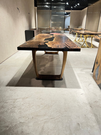 Epoxy Resin River Dining Table Featured Walnut Wood Leg