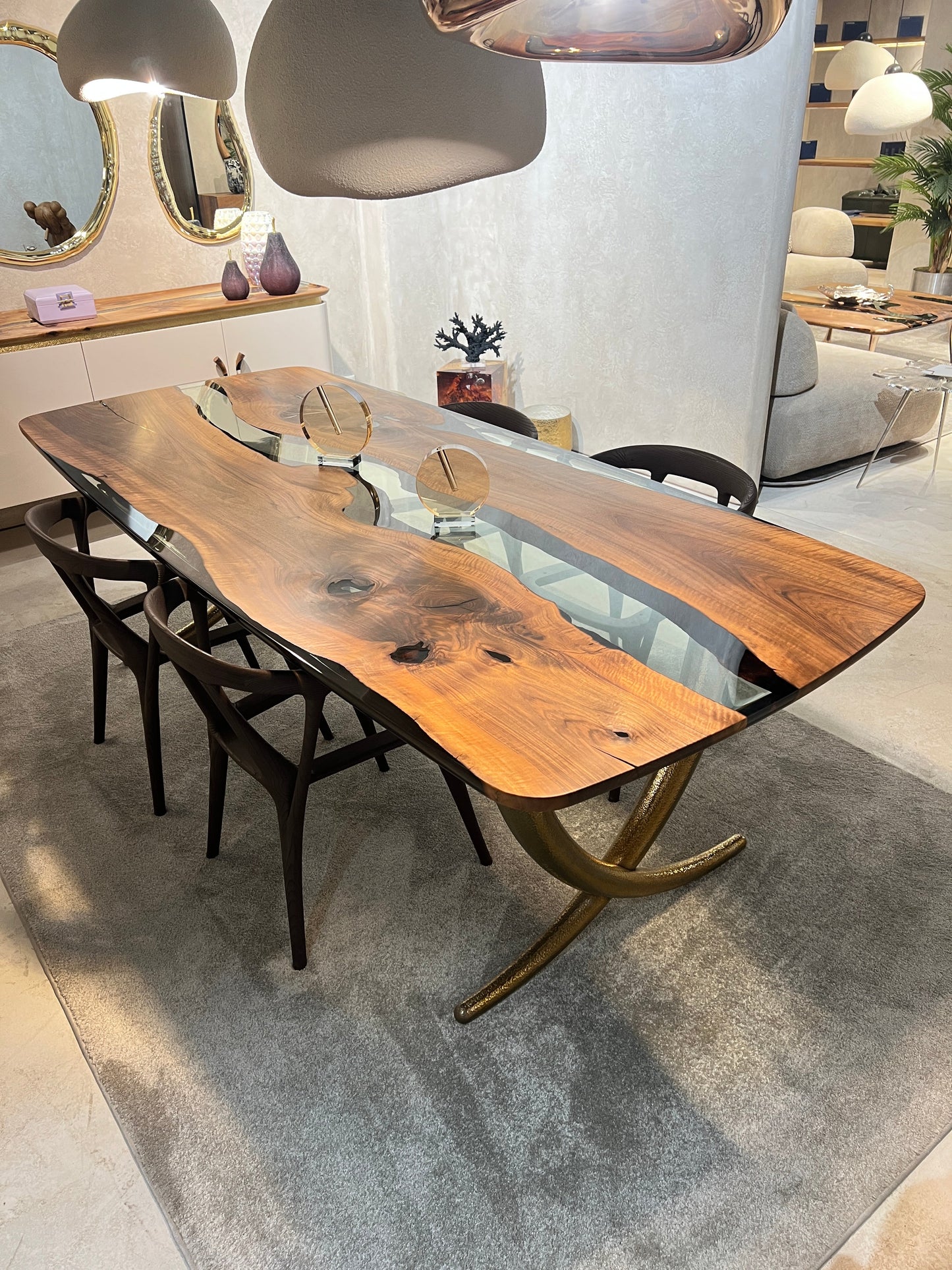 Luxurious Ivory Shaped Legs Epoxy Resin Dining Room Table Gizz