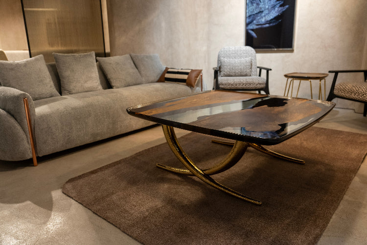 Luxurious Ivory Shaped Epoxy Resin Living Room Coffee Table made of solid walnut 