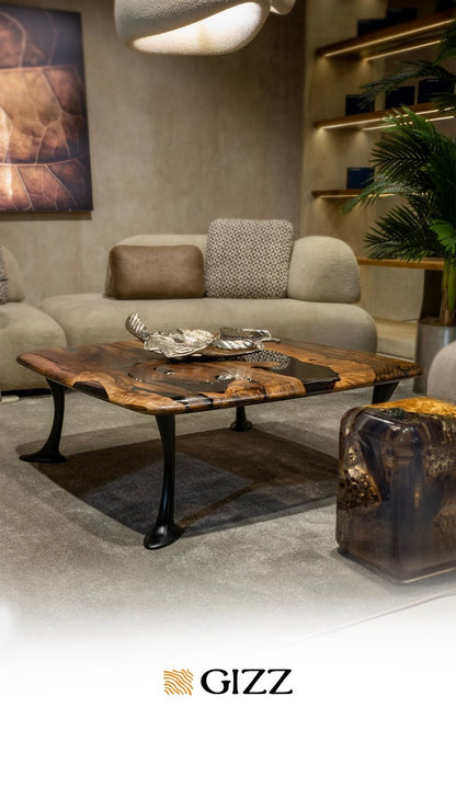 Luxury Smoked Epoxy Resin River Walnut Coffee Table