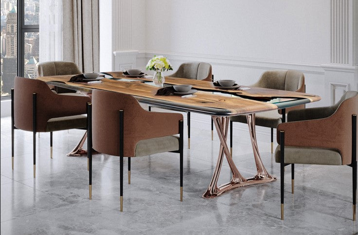 Luxury epoxy resin dining room table made of Solid hard walnut wood