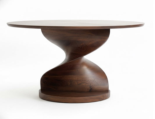 Round Epoxy Resin Table with Wooden Vortex Base Made of Walnut Gizz