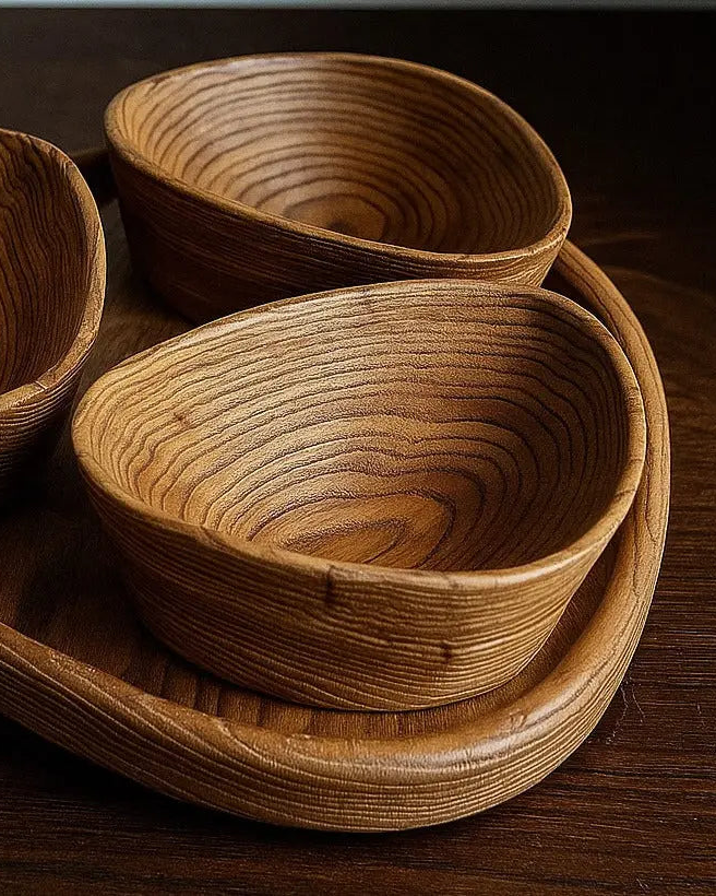 Handcrafted Luxury Wooden Nut Bowl Set with Tray Gizz