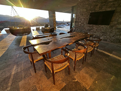 Smoked Epoxy Resin River Dining Table with  Walnut Wood Leg with chairs in arizona