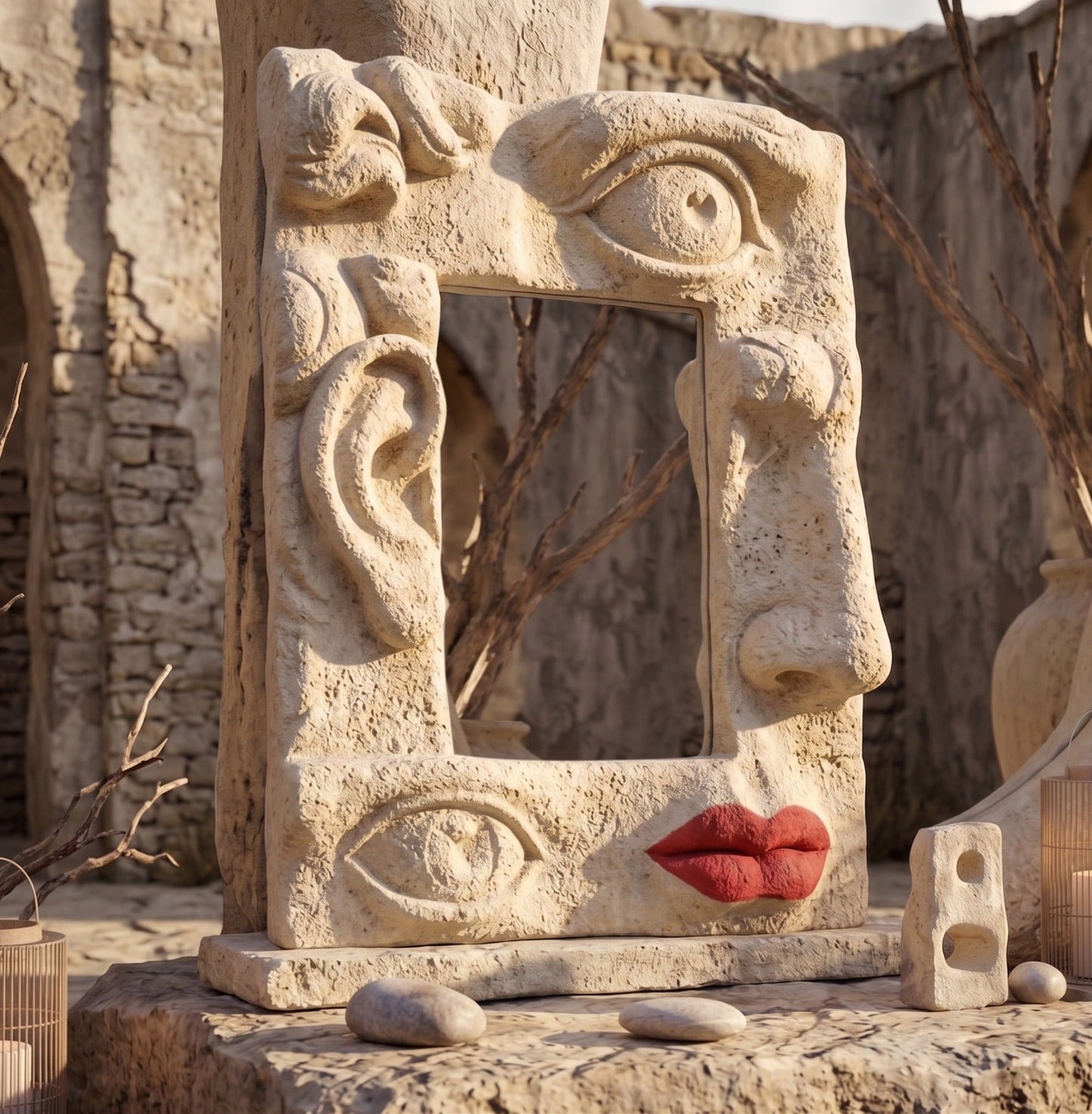 Modern Wooden Face Mirror – Handcrafted Sculptural Wall Art Mirror Gizz