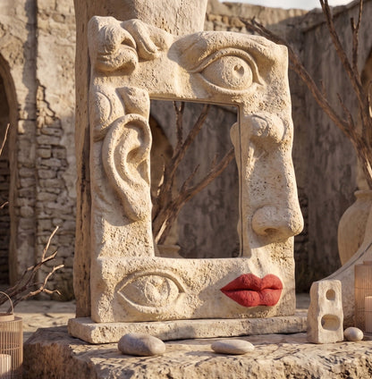 Modern Wooden Face Mirror – Handcrafted Sculptural Wall Art Mirror Gizz