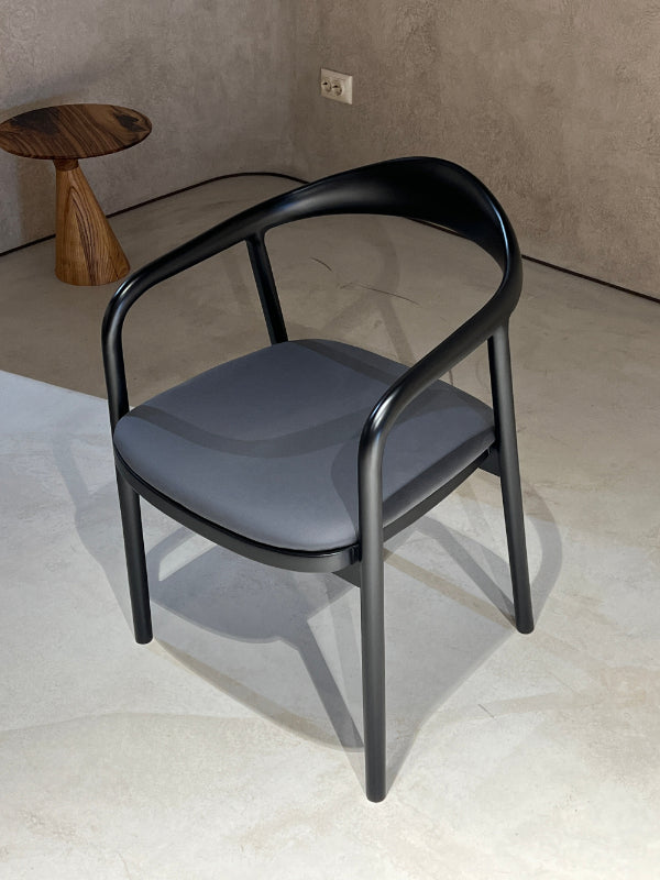 Wooden Chair Made Of  natural Walnut black painted with dark gray leather