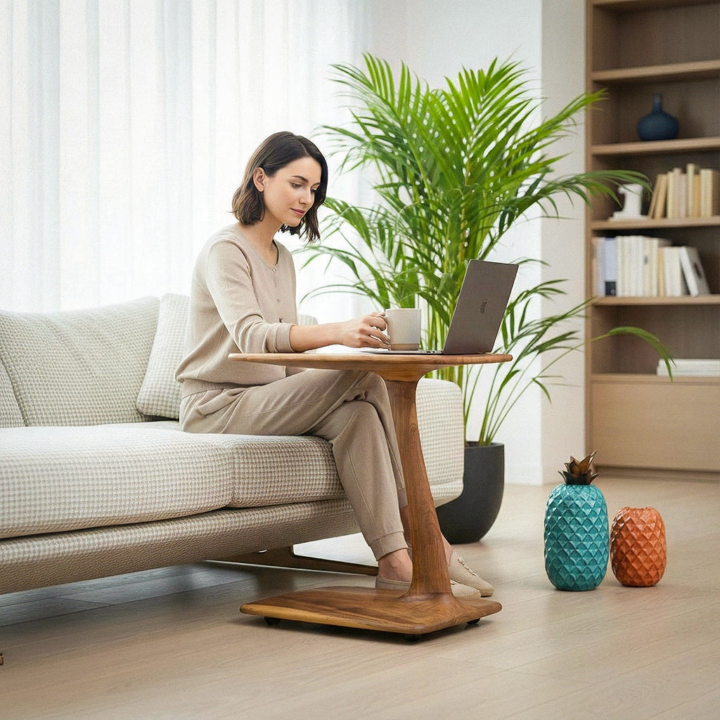C-Shaped Walnut Epoxy End Table | Modern Resin Side Table | Free