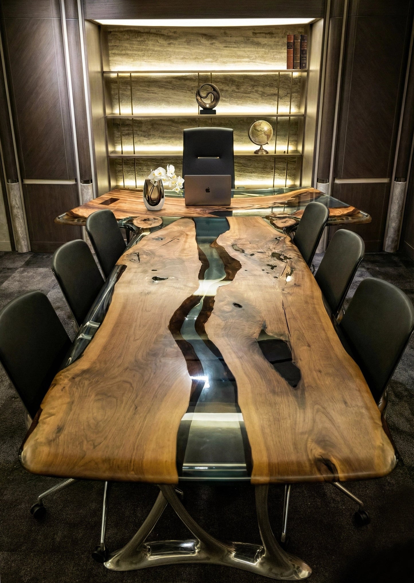 Luxury D-Shaped Walnut & Epoxy Executive Desk Gizz