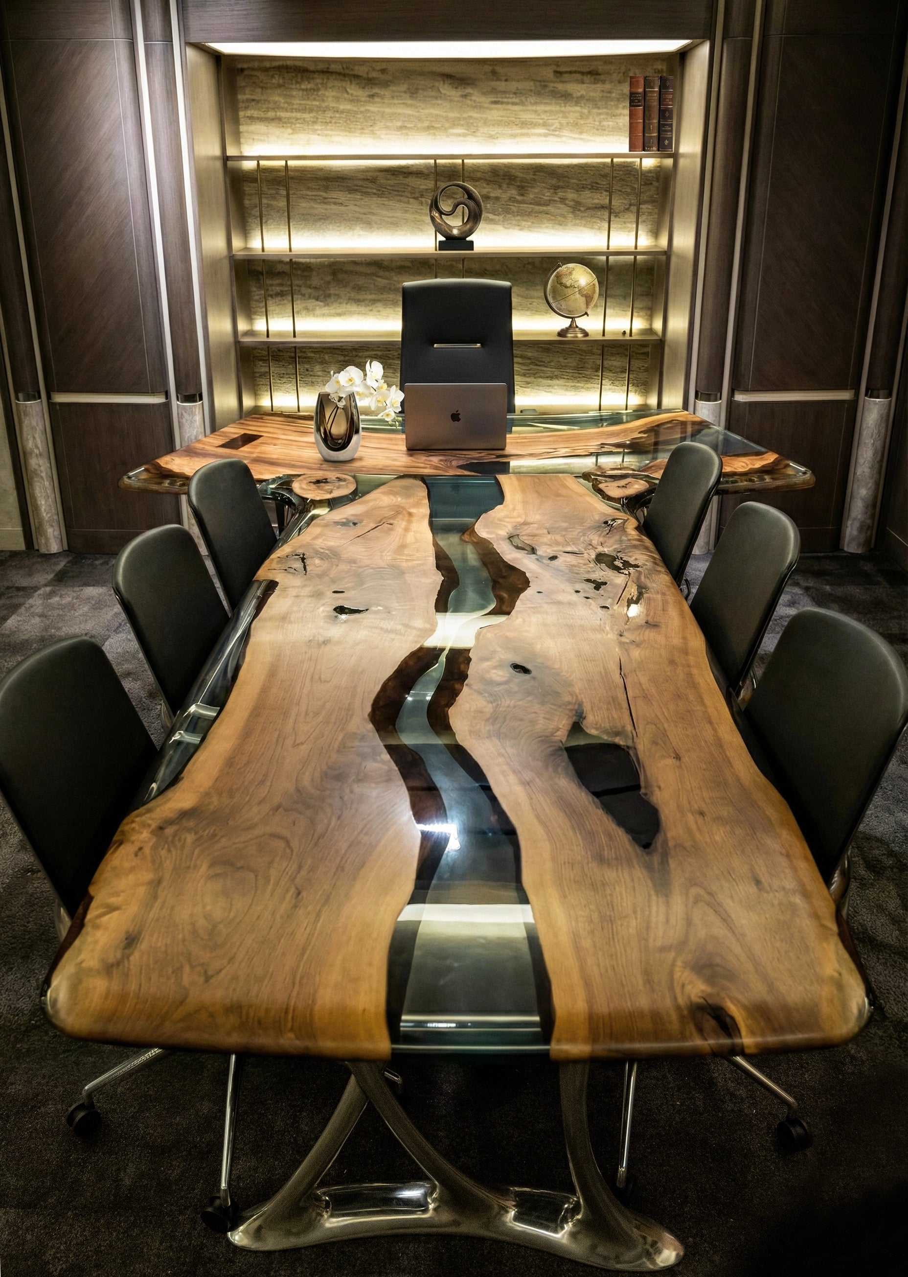 Luxury D-Shaped Walnut & Epoxy Executive Desk Gizz