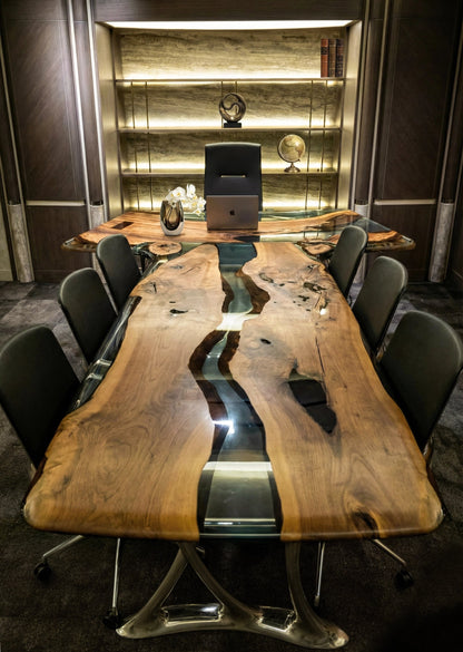 Luxury D-Shaped Walnut & Epoxy Executive Desk Gizz