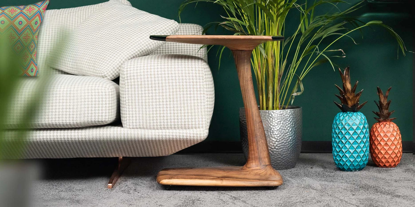 C Shaped Walnut & Epoxy Premium End Table