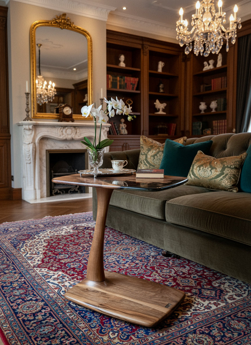 Living room with a sofa, coffee table, and decorative elements.