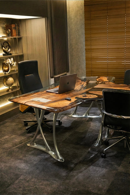 Luxury D-Shaped Walnut & Epoxy Executive Desk Gizz