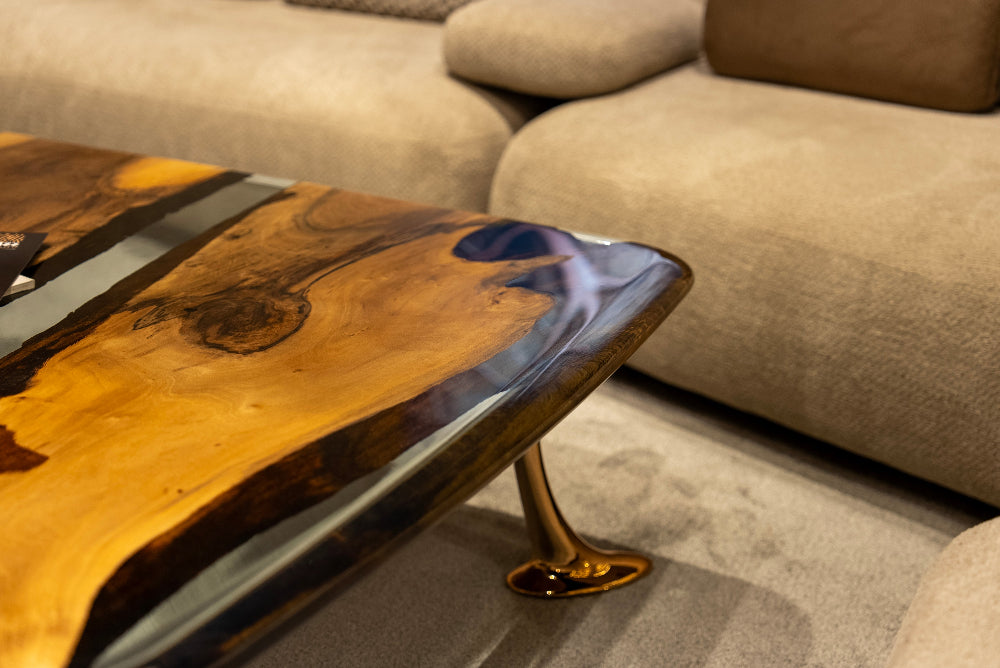 detailed look at Luxury Clear Epoxy Resin River Walnut Coffee Table