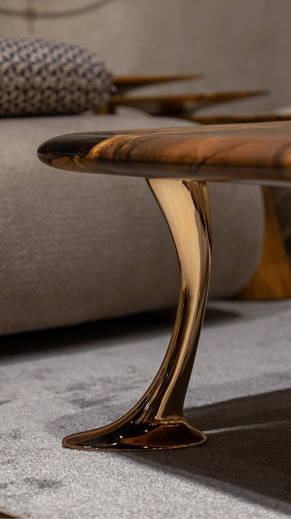 detailed look at aluminum legs of the Luxury Smoked Epoxy Resin River Walnut Coffee Table