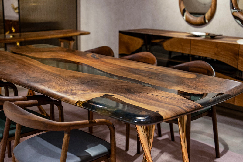 epoxy resin dining table closer look