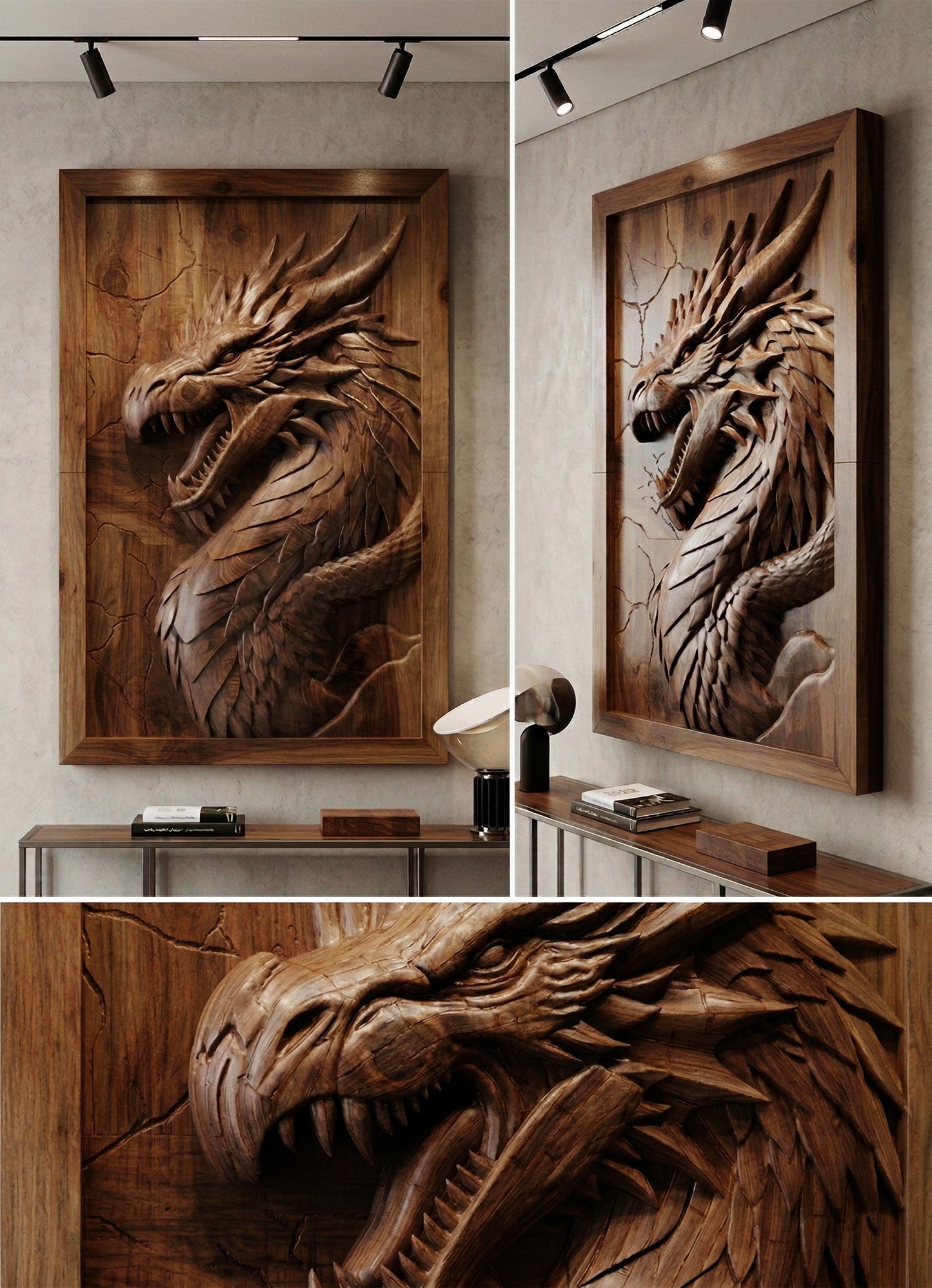 3D Dragon Wood Relief | Luxury Wall Art Decor Gizz