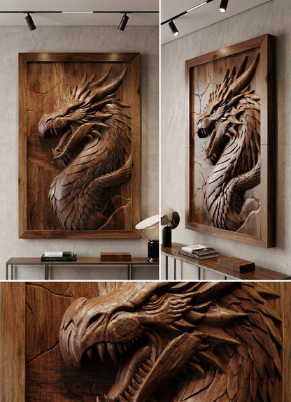3D Dragon Wood Relief | Luxury Wall Art Decor Gizz