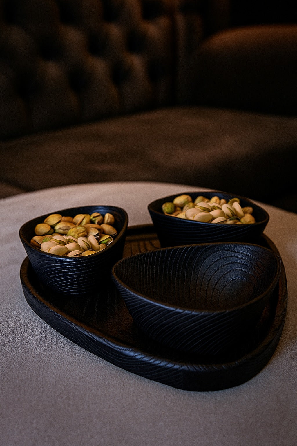Handcrafted Luxury Wooden Nut Bowl Set with Tray