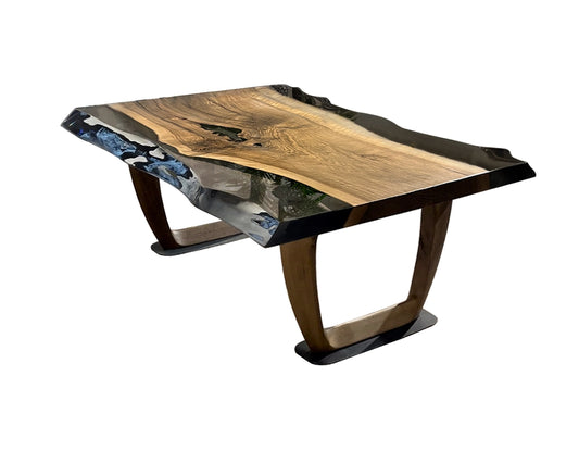 Epoxy Live Edge Coffee Table with Wooden U Leg