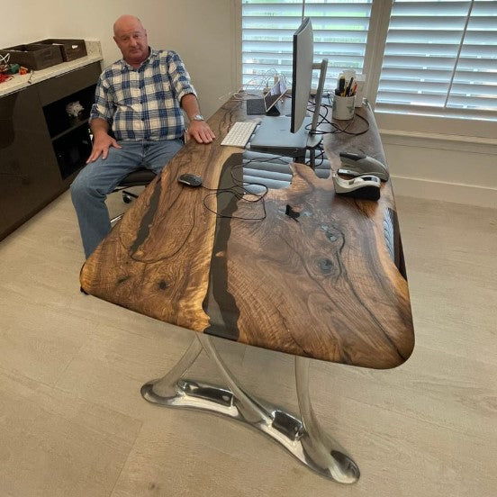 epoxy resin walnut desk with aluminum legs
