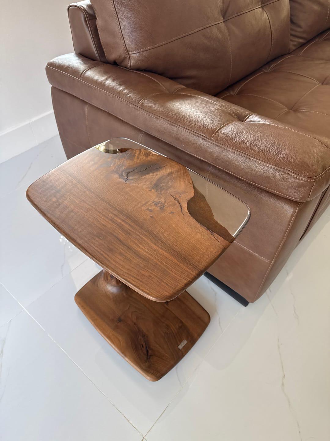 epoxy resin end table made of walnut