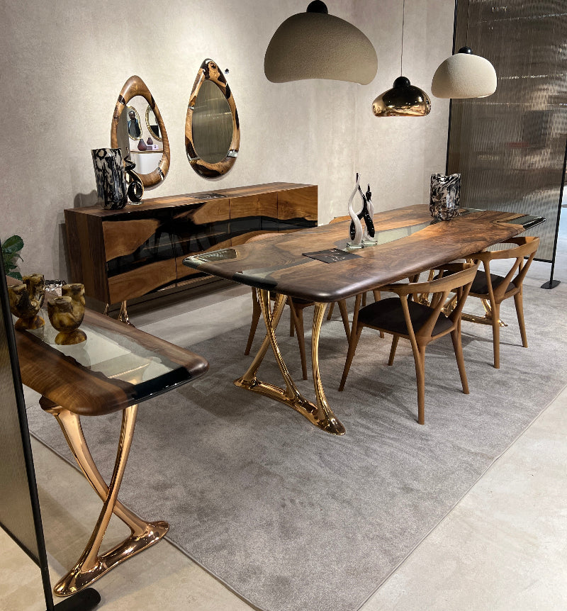 epoxy resin walnut dining room set
