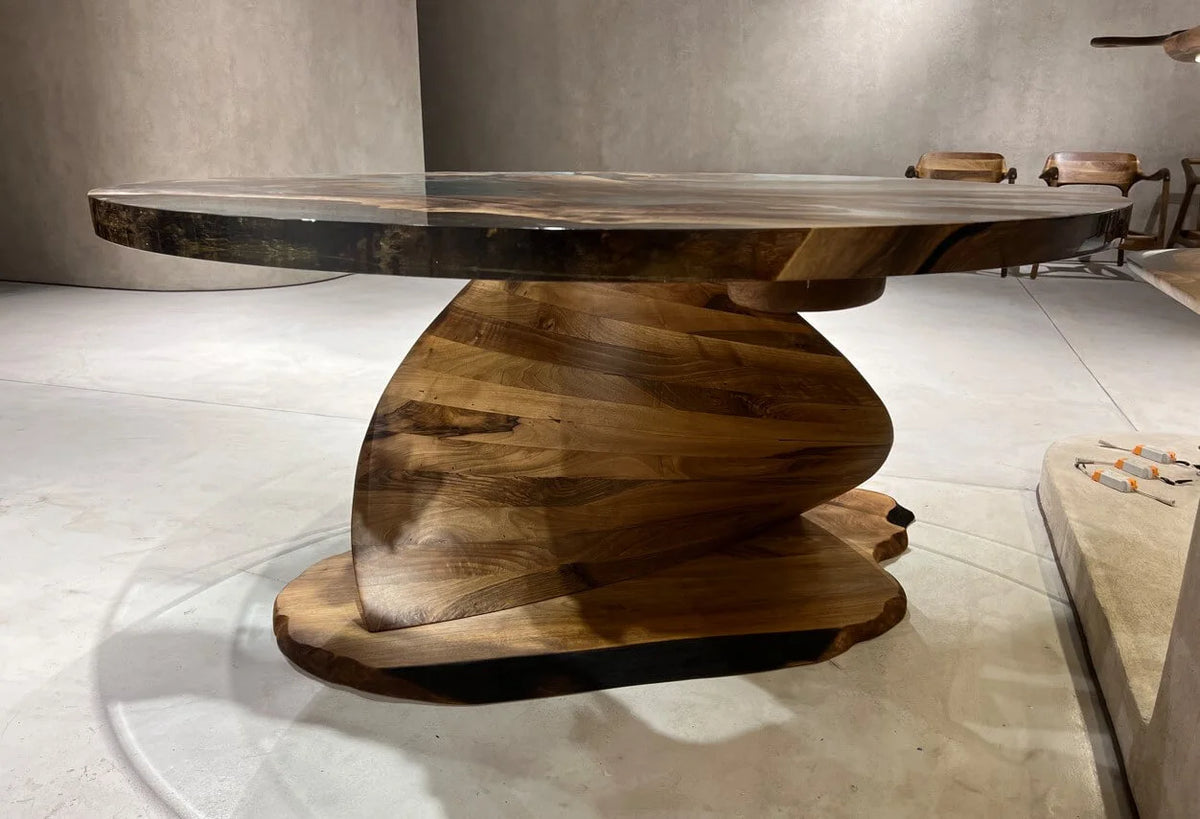 Vortex Round Table Round Epoxy Table with Vortex Base Made of Walnut – Gizz