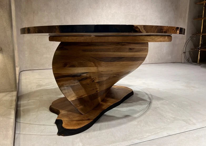 Vortex Round Table Round Epoxy Table with Vortex Base Made of Walnut – Gizz