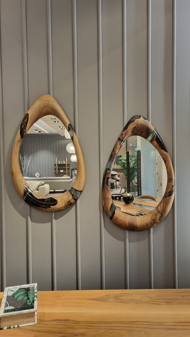 epoxy walnut drop mirrors