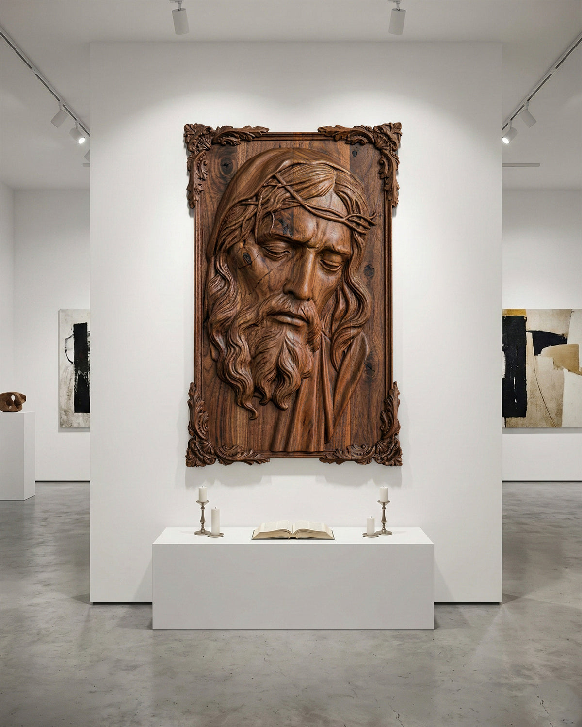 Hand-Carved Walnut Wood Jesus Relief Sculpture - 47" x 30" Gizz
