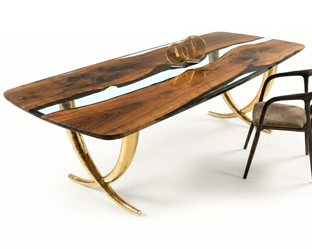 Luxurious Ivory Shaped Legs Epoxy Resin Dining Room Table Gizz