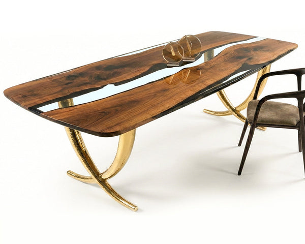 Luxurious Ivory Shaped Legs Epoxy Resin Dining Room Table Gizz