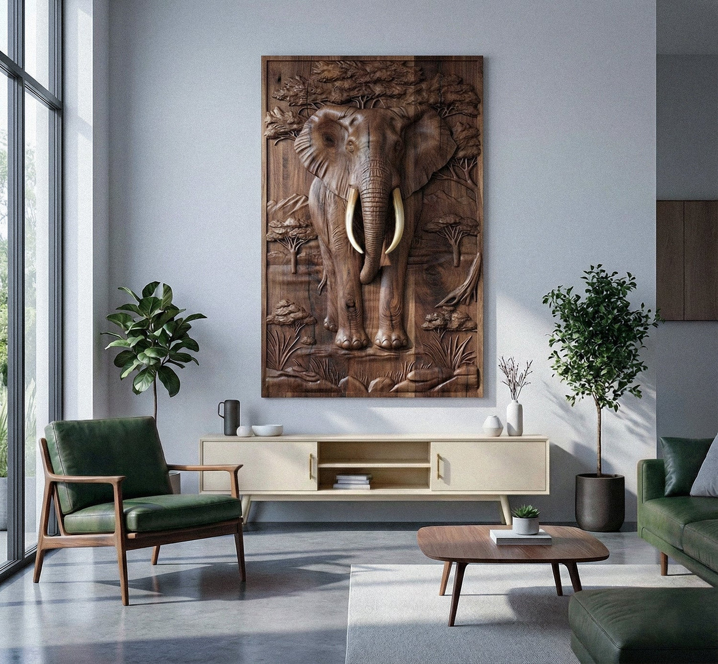 Majestic African Elephant 3D Relief Wood Wall Art Gizz
